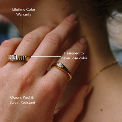 Round White Zircon Ribbed Ring — Aspen