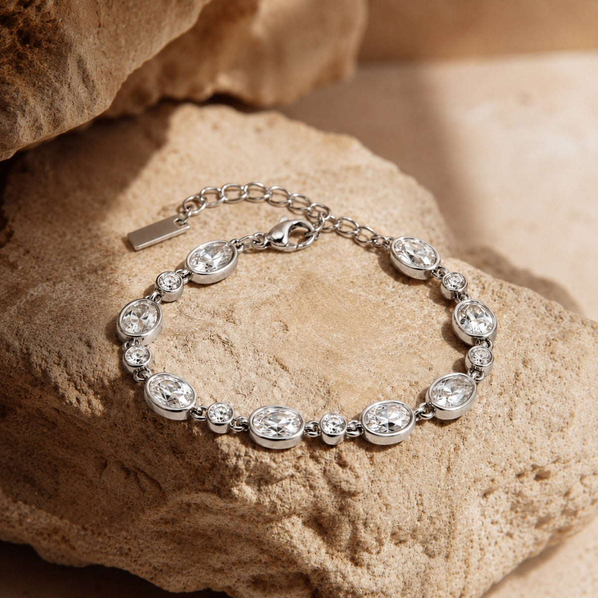 Bezel Set Zircon Station Bracelet — Aura