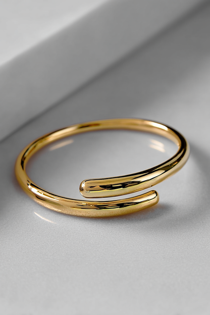 Open Overlap Bangle Bracelet, Gold-Plated Stainless Steel