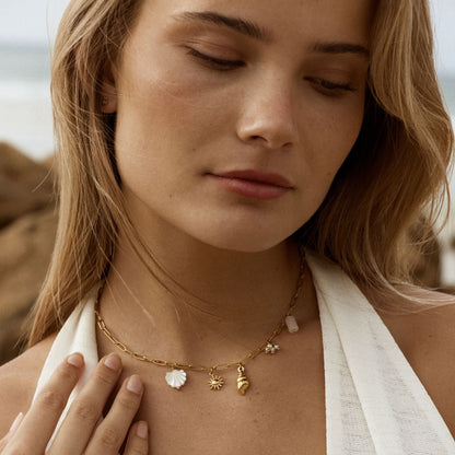 Shell Sun and Pearl Charm Necklace — Capri