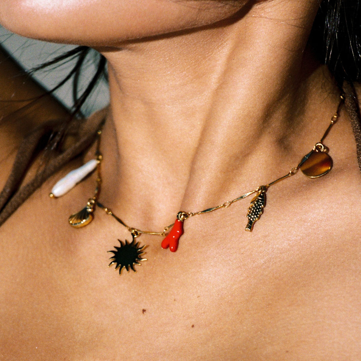 Coastal Charm Necklace with Freshwater Pearl