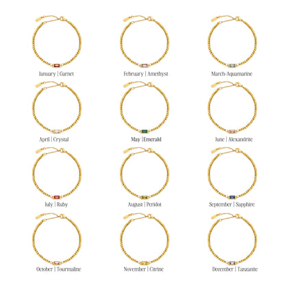 Birthstone-Color Zircon Beaded Bracelet, Gold PVD Steel