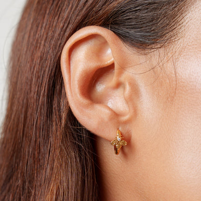 Bee Zircon Huggie Hoop Earrings, Steel