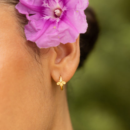 Bee Zircon Huggie Hoop Earrings, Steel