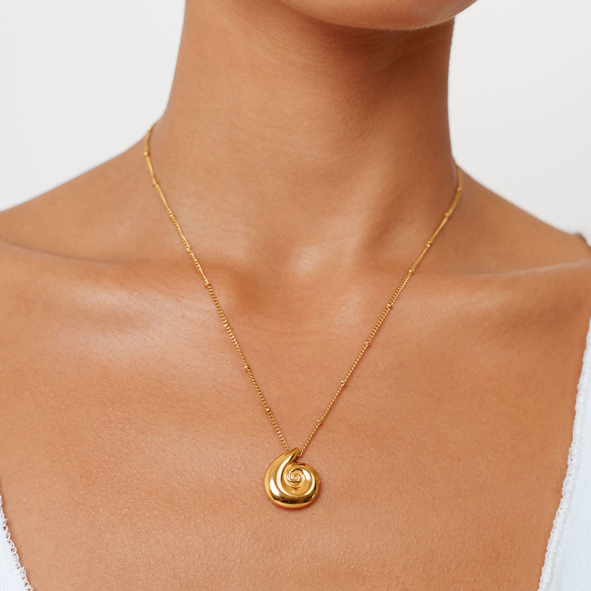 Curled Shell Pendant Necklace, 18K Gold PVD Steel