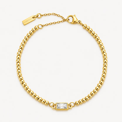 Birthstone-Color Zircon Beaded Bracelet, Gold PVD Steel