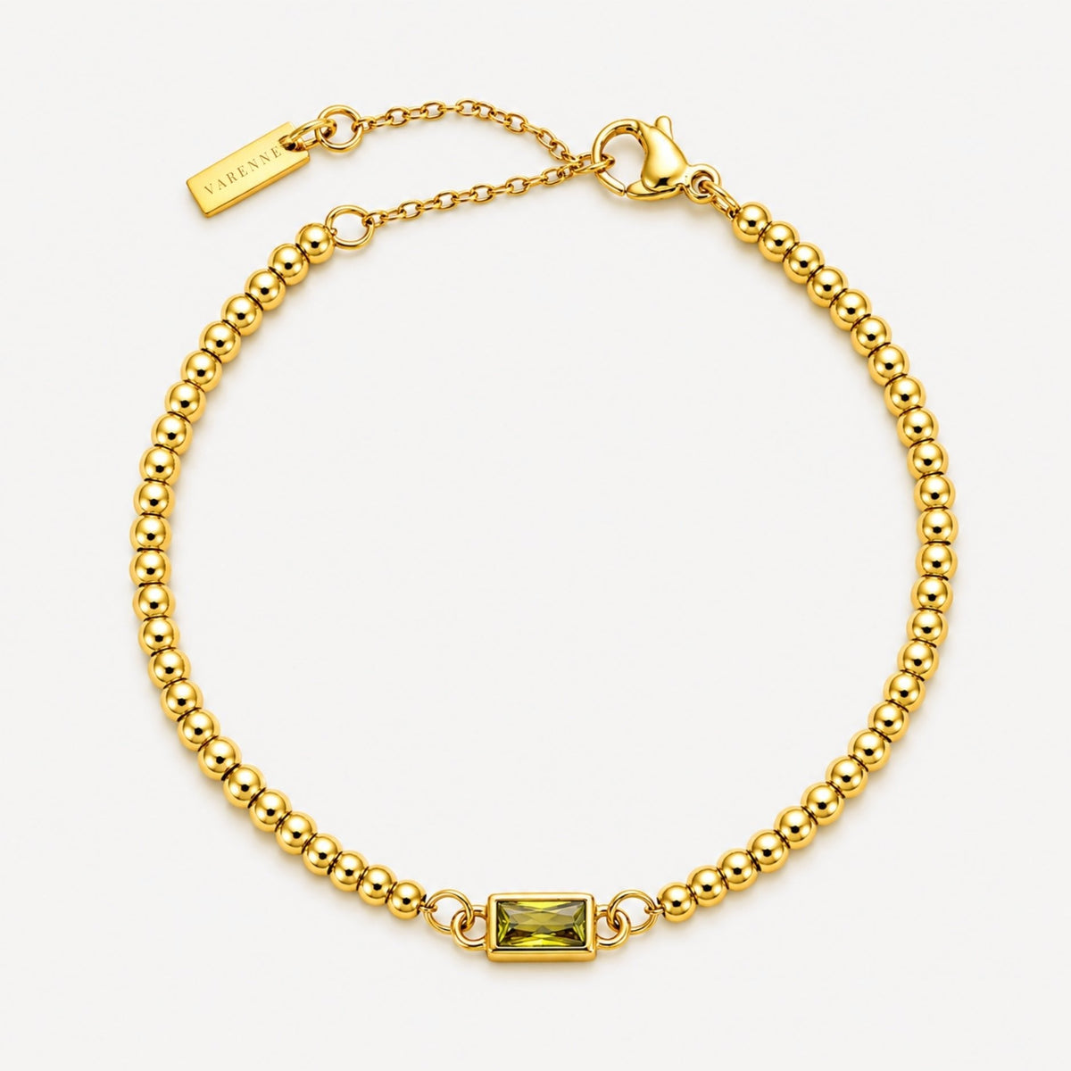 Birthstone-Color Zircon Beaded Bracelet, Gold PVD Steel