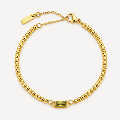 Birthstone-Color Zircon Beaded Bracelet, Gold PVD Steel