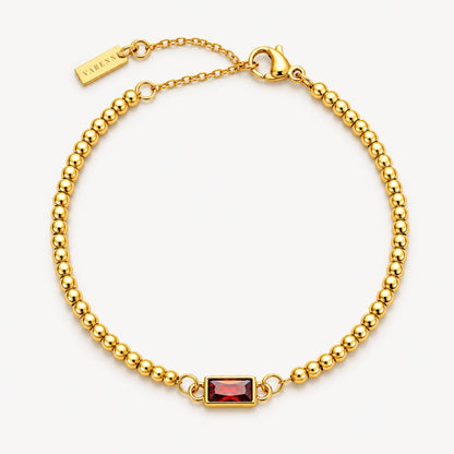 Birthstone-Color Zircon Beaded Bracelet, Gold PVD Steel