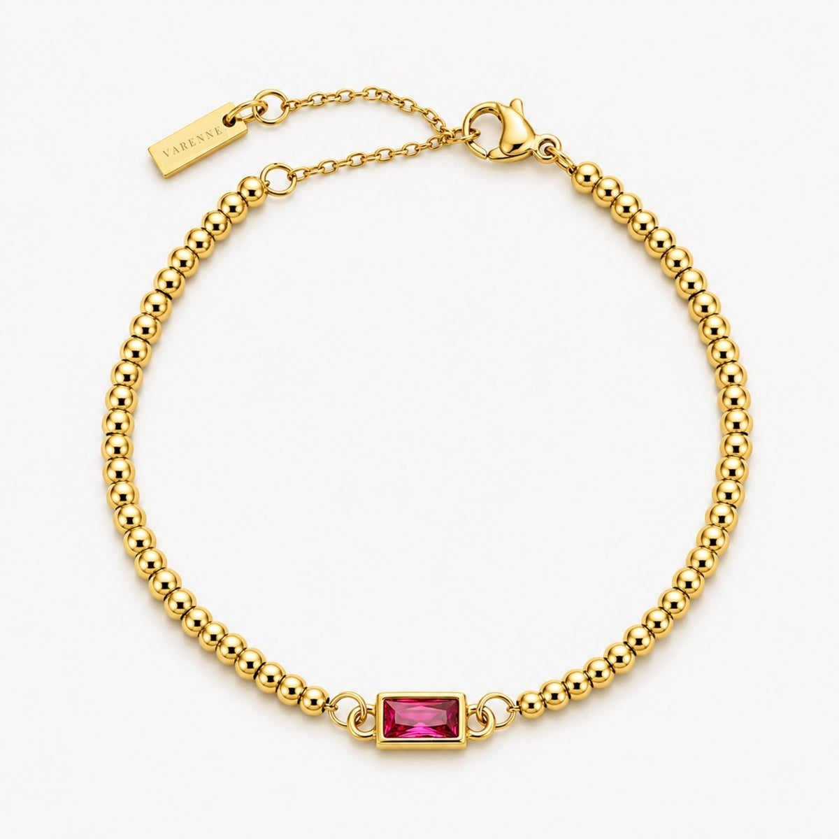 Birthstone-Color Zircon Beaded Bracelet, Gold PVD Steel