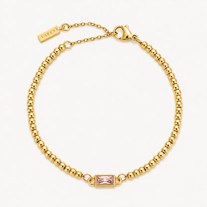 Birthstone-Color Zircon Beaded Bracelet, Gold PVD Steel