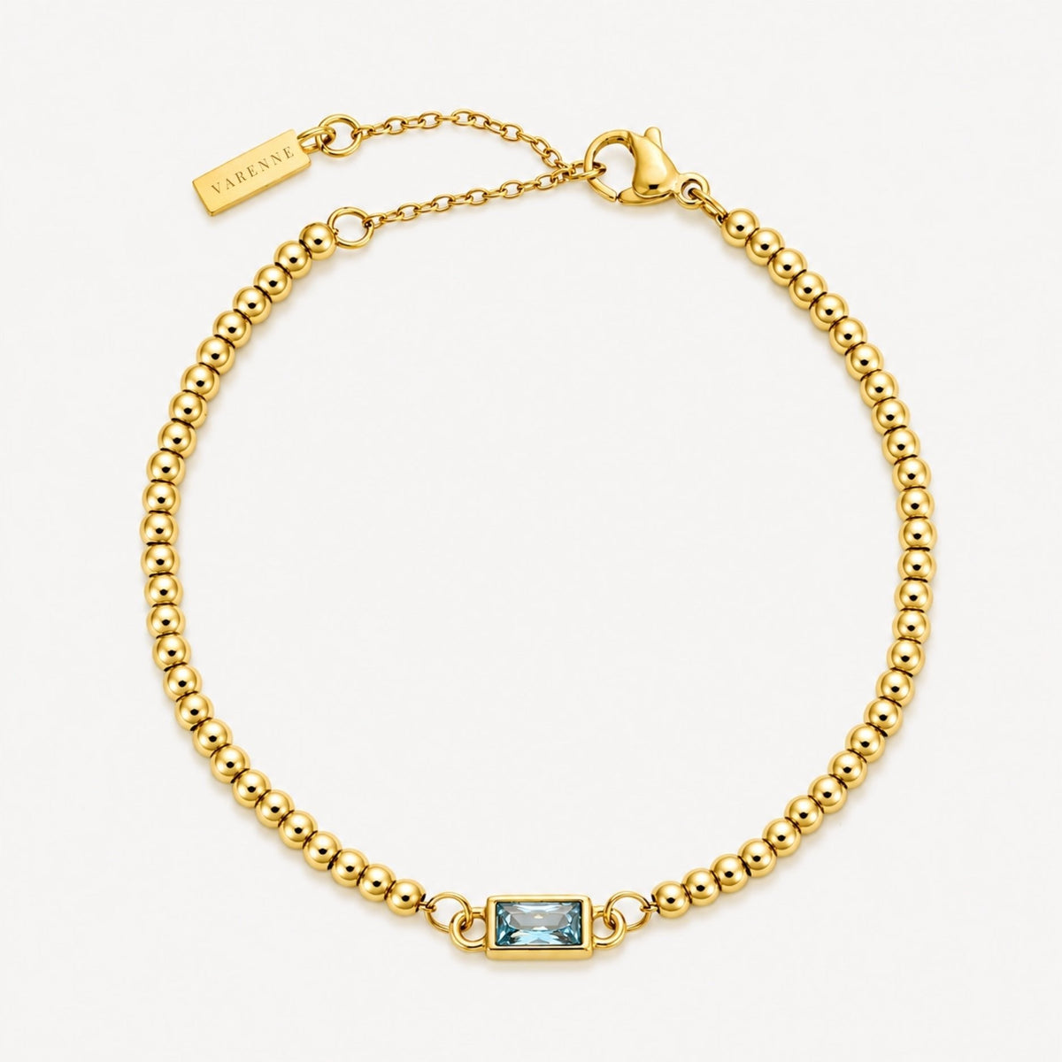 Birthstone-Color Zircon Beaded Bracelet, Gold PVD Steel