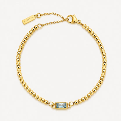 Birthstone-Color Zircon Beaded Bracelet, Gold PVD Steel
