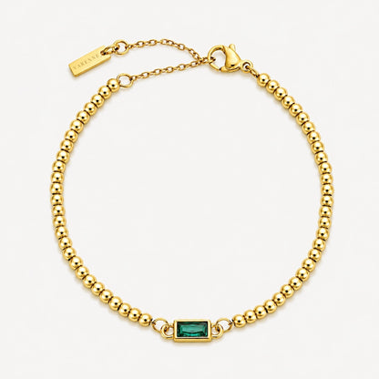 Birthstone-Color Zircon Beaded Bracelet, Gold PVD Steel