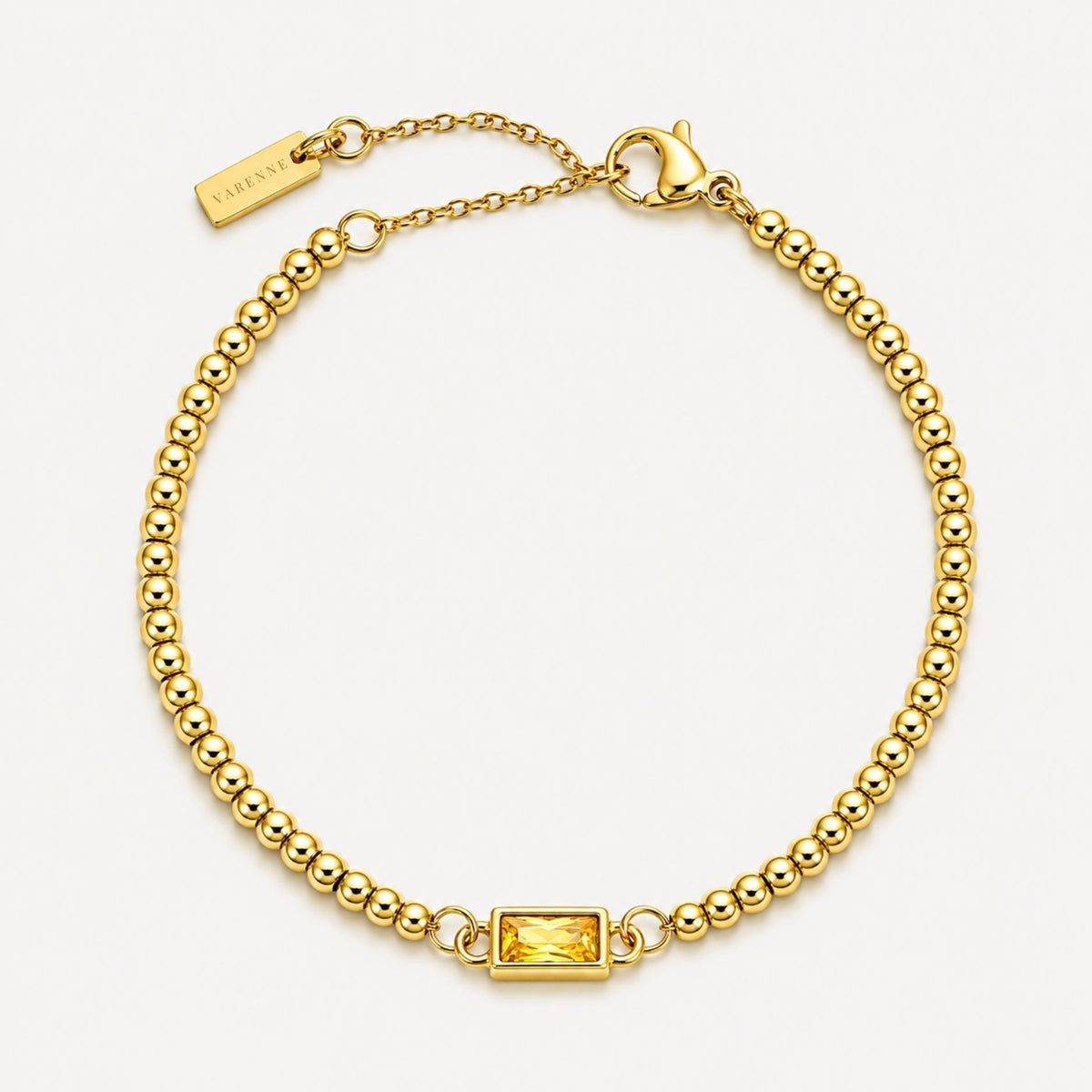Birthstone-Color Zircon Beaded Bracelet, Gold PVD Steel