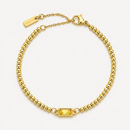 Birthstone-Color Zircon Beaded Bracelet, Gold PVD Steel
