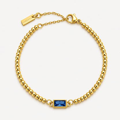 Birthstone-Color Zircon Beaded Bracelet, Gold PVD Steel