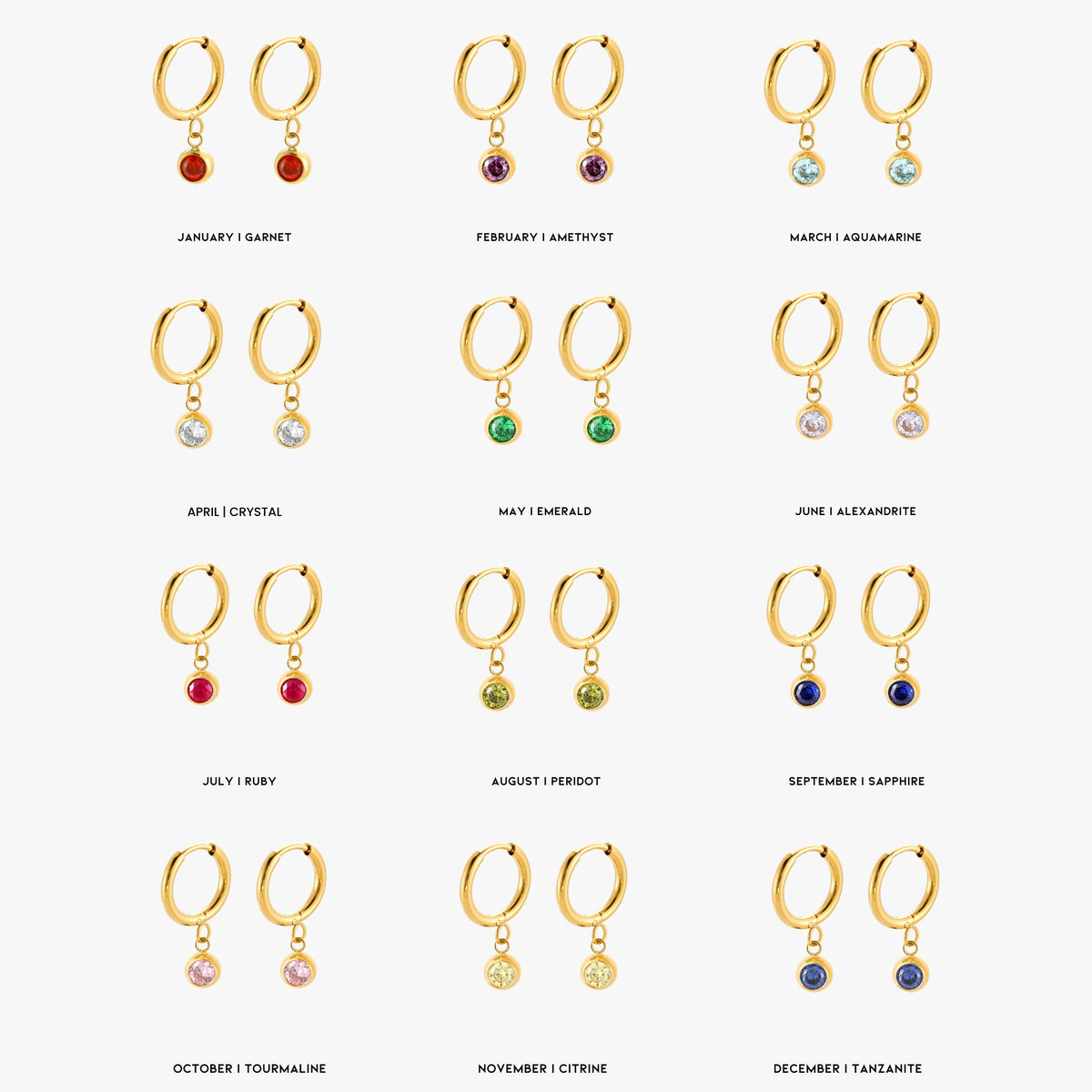 Birthstone Color CZ Charm Hoop Earrings