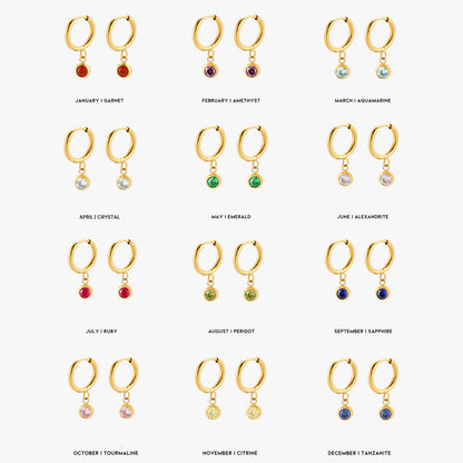 Birthstone Color CZ Charm Hoop Earrings