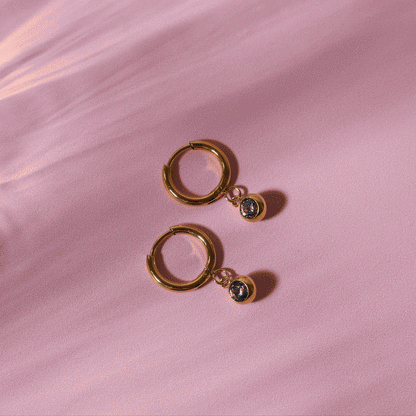 Birthstone Color CZ Charm Hoop Earrings