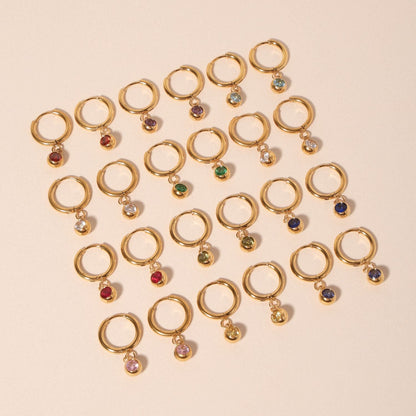 Birthstone Color CZ Charm Hoop Earrings