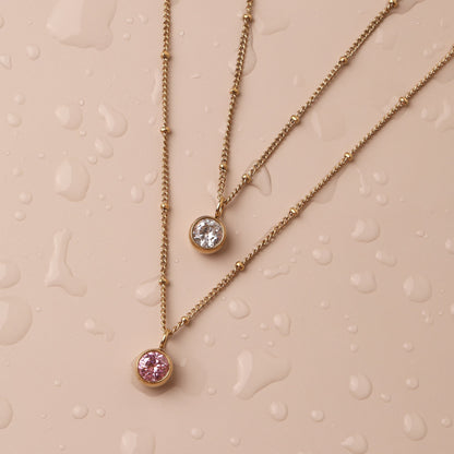 Round CZ Birthstone Necklace, 9 mm