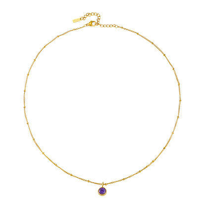 Round CZ Birthstone Necklace, 9 mm