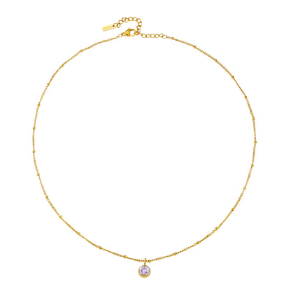 Round CZ Birthstone Necklace, 9 mm