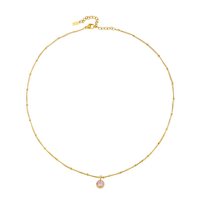 Round CZ Birthstone Necklace, 9 mm