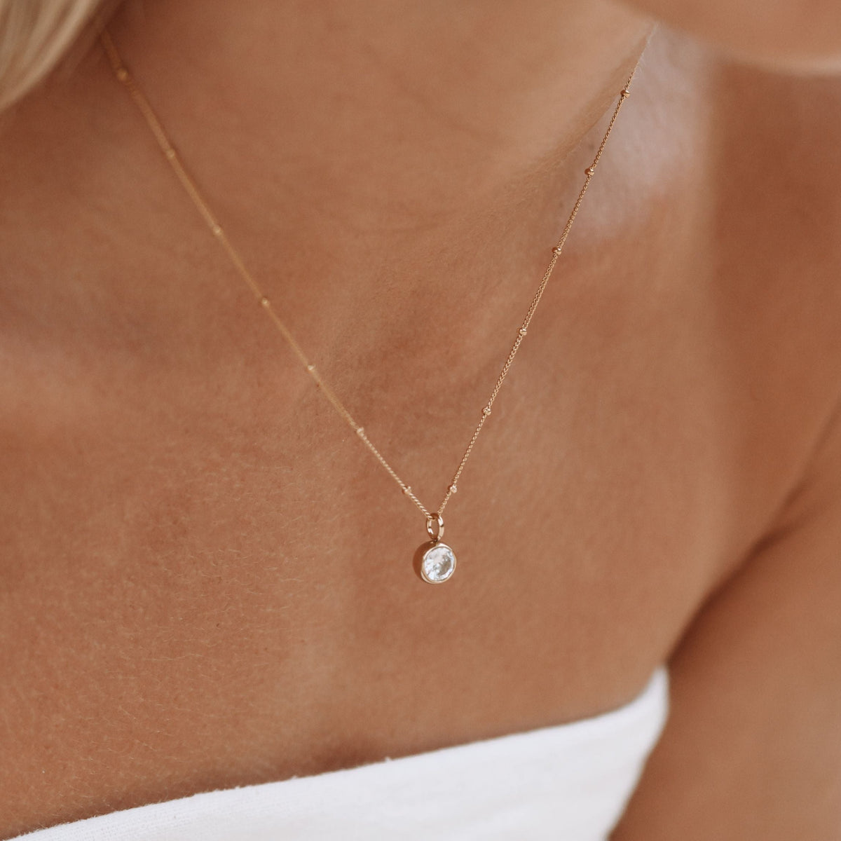 Round CZ Birthstone Necklace, 9 mm