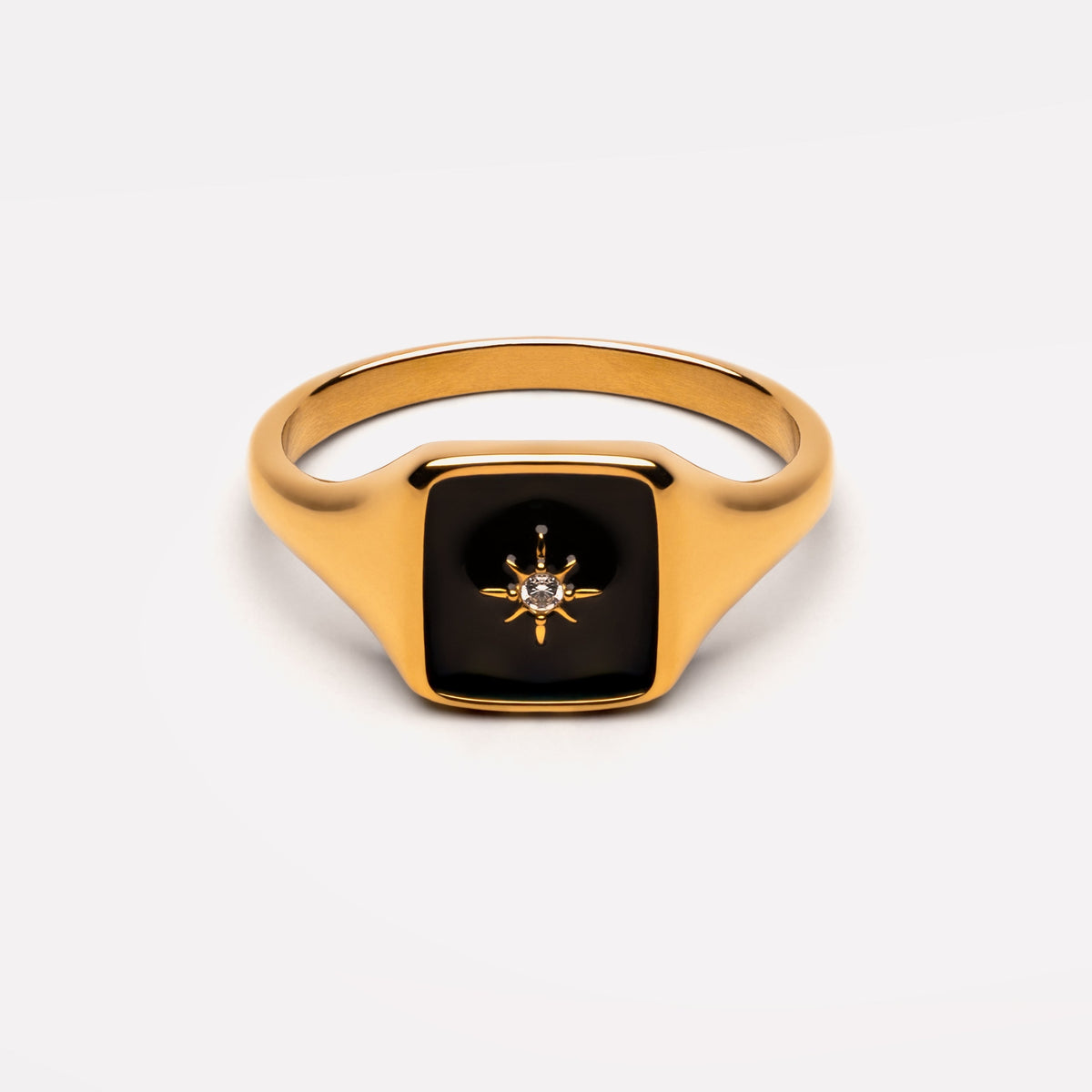 Black Enamel Star Signet Ring — Eclipse