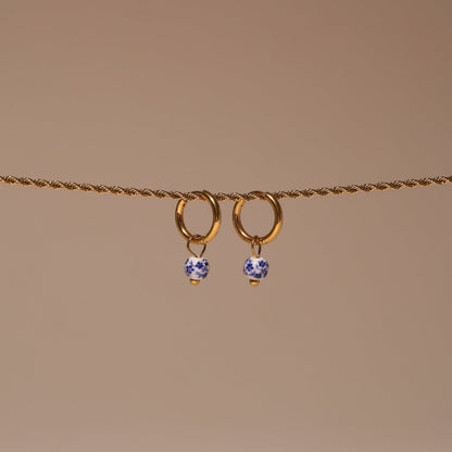 Blue Floral Bead Hoop Earrings — Blossom