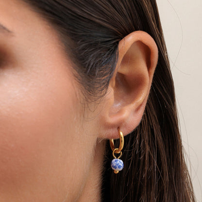 Blue Floral Bead Hoop Earrings — Blossom