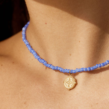 Blue Beaded Coin Choker, 36 cm — Hera
