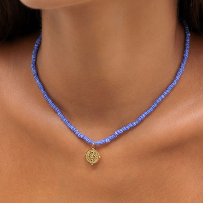 Blue Beaded Coin Choker, 36 cm — Hera