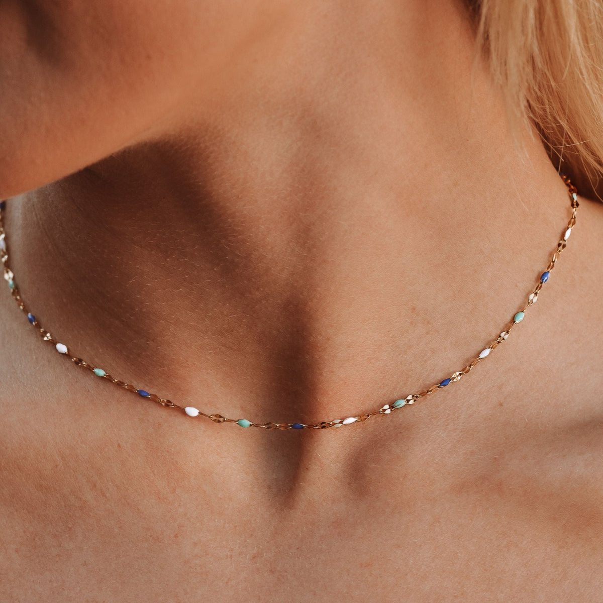 Blue and White Enamel Choker — Mykonos