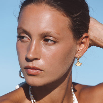 Fan Charm Hoop Earrings, 17 mm — Boho