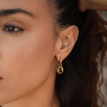 Oval Green Zircon Drop Hoop Earrings — Olive