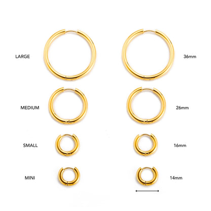 Classic Thick Hoop Earrings, 14–36 mm, Steel