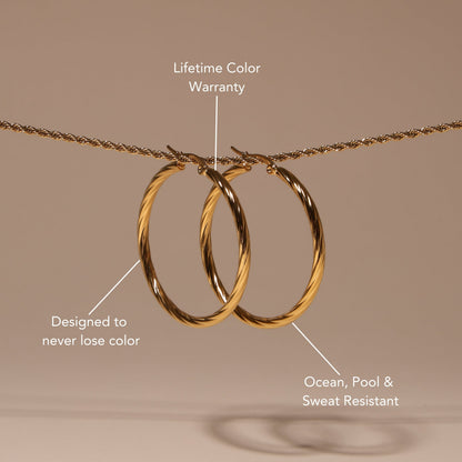 Large Twisted Hoop Earrings, 40 mm