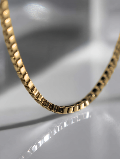 Men’s Square-Link Box Necklace, 55 cm, 18K Gold-Plated Steel