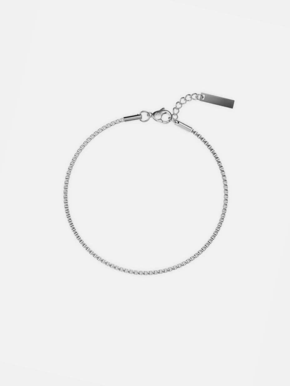 Men’s Box Chain Bracelet, Platinum-Plated Steel, Adjustable
