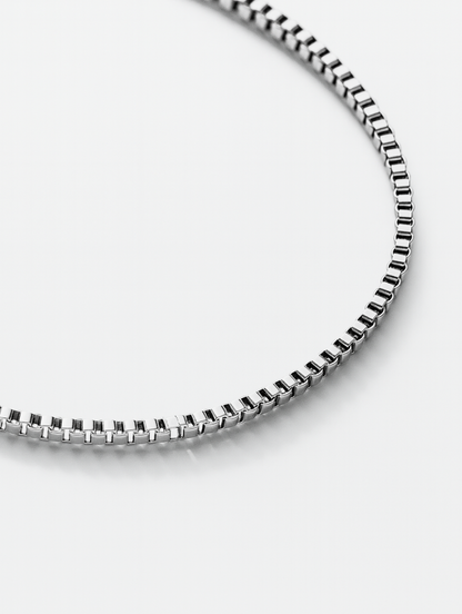 Men’s Box Chain Bracelet, Platinum-Plated Steel, Adjustable