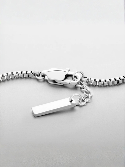 Men’s Box Chain Bracelet, Platinum-Plated Steel, Adjustable
