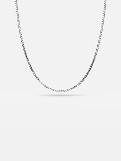 Men’s Square-Link Box Necklace, 55 cm, Platinum-Plated Steel
