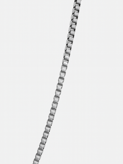 Men’s Square-Link Box Necklace, 55 cm, Platinum-Plated Steel