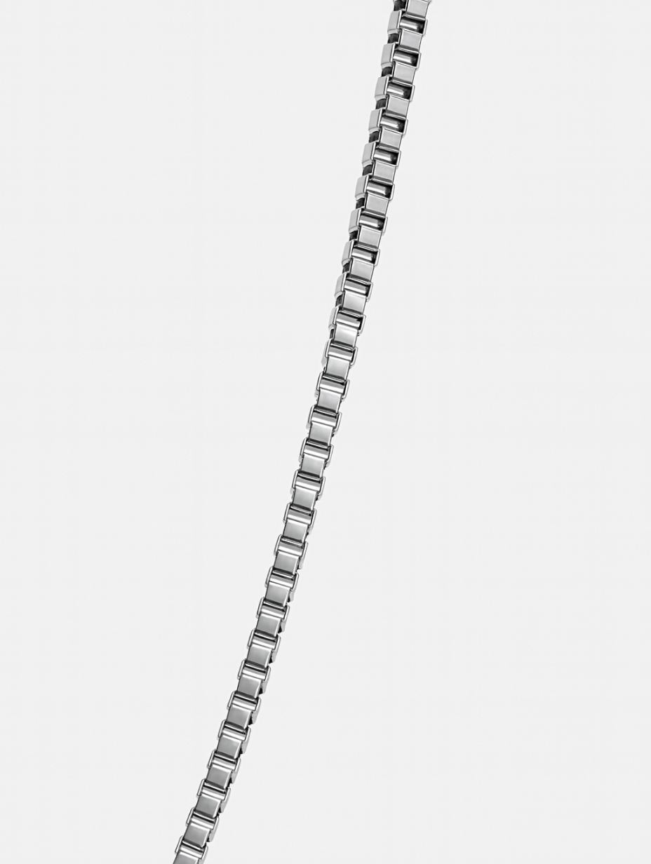 Men’s Square-Link Box Necklace, 55 cm, Platinum-Plated Steel