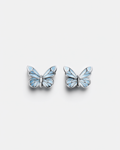 Blue Butterfly Stud Earrings, 925 Sterling Silver