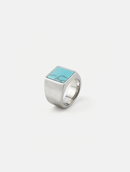 Men’s Blue Howlite Square Signet Ring, Stainless Steel — Calanque