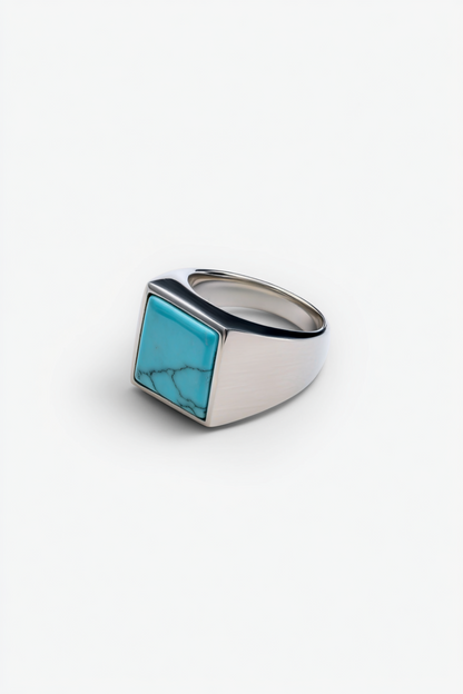 Men’s Blue Howlite Square Signet Ring, Stainless Steel — Calanque